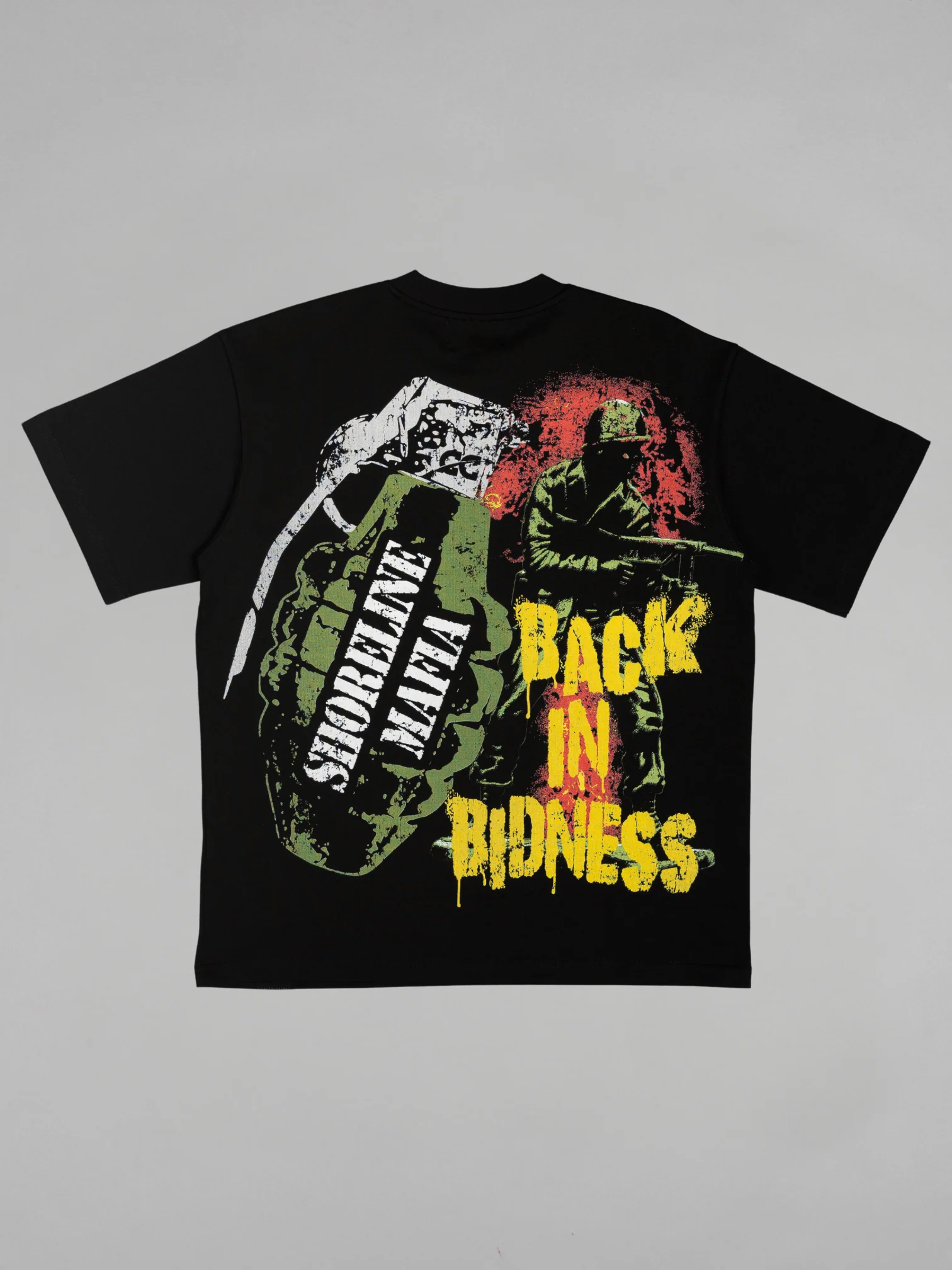 CAP CITY X SHORELINE MAFIA BLACK GRENADE "BACK IN BIDNESS" TEE - UNISEX - Image 4