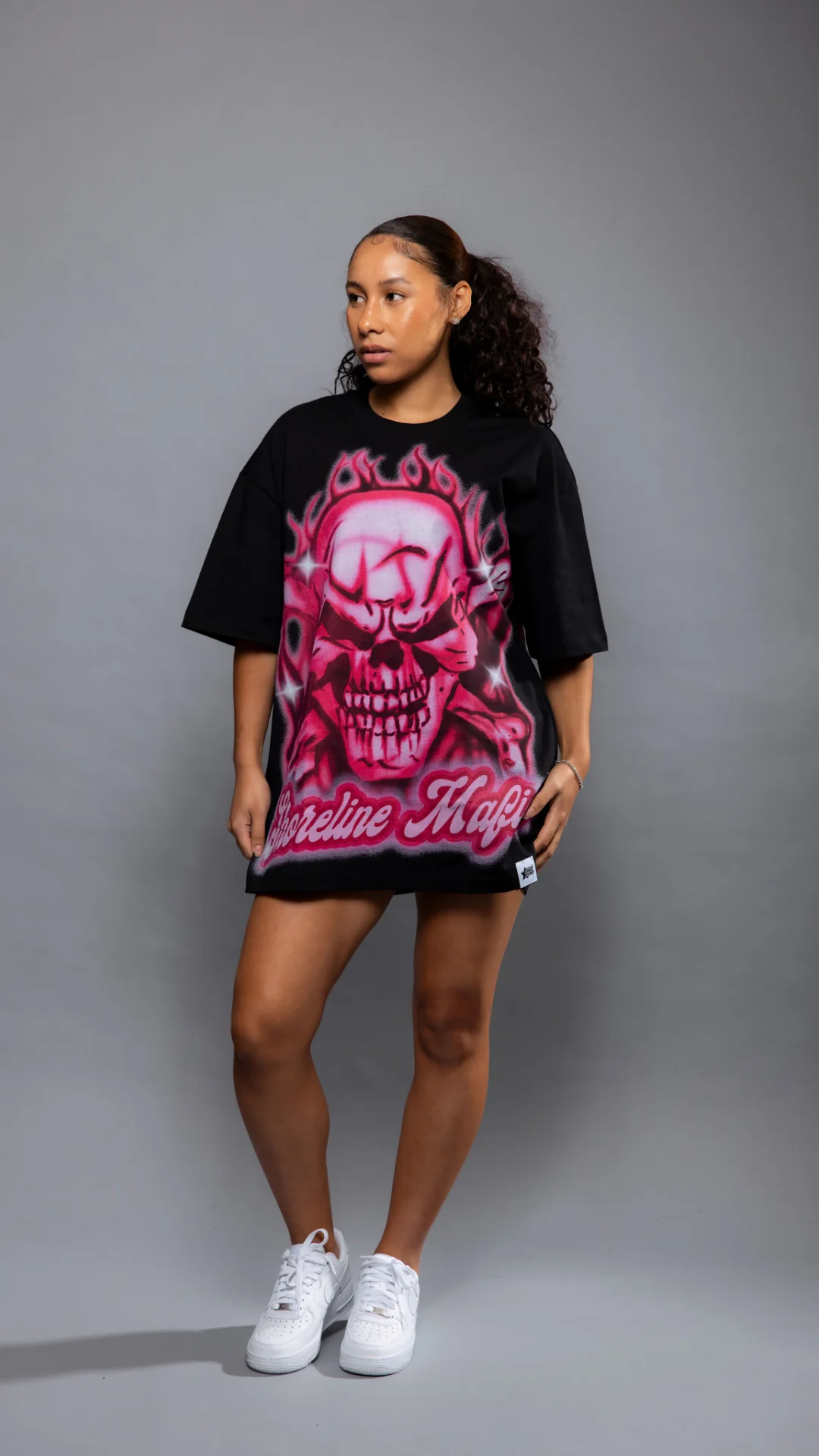 CAP CITY X SHORELINE MAFIA BLACK/PINK AIR BRUSH TEE - UNISEX - Image 3
