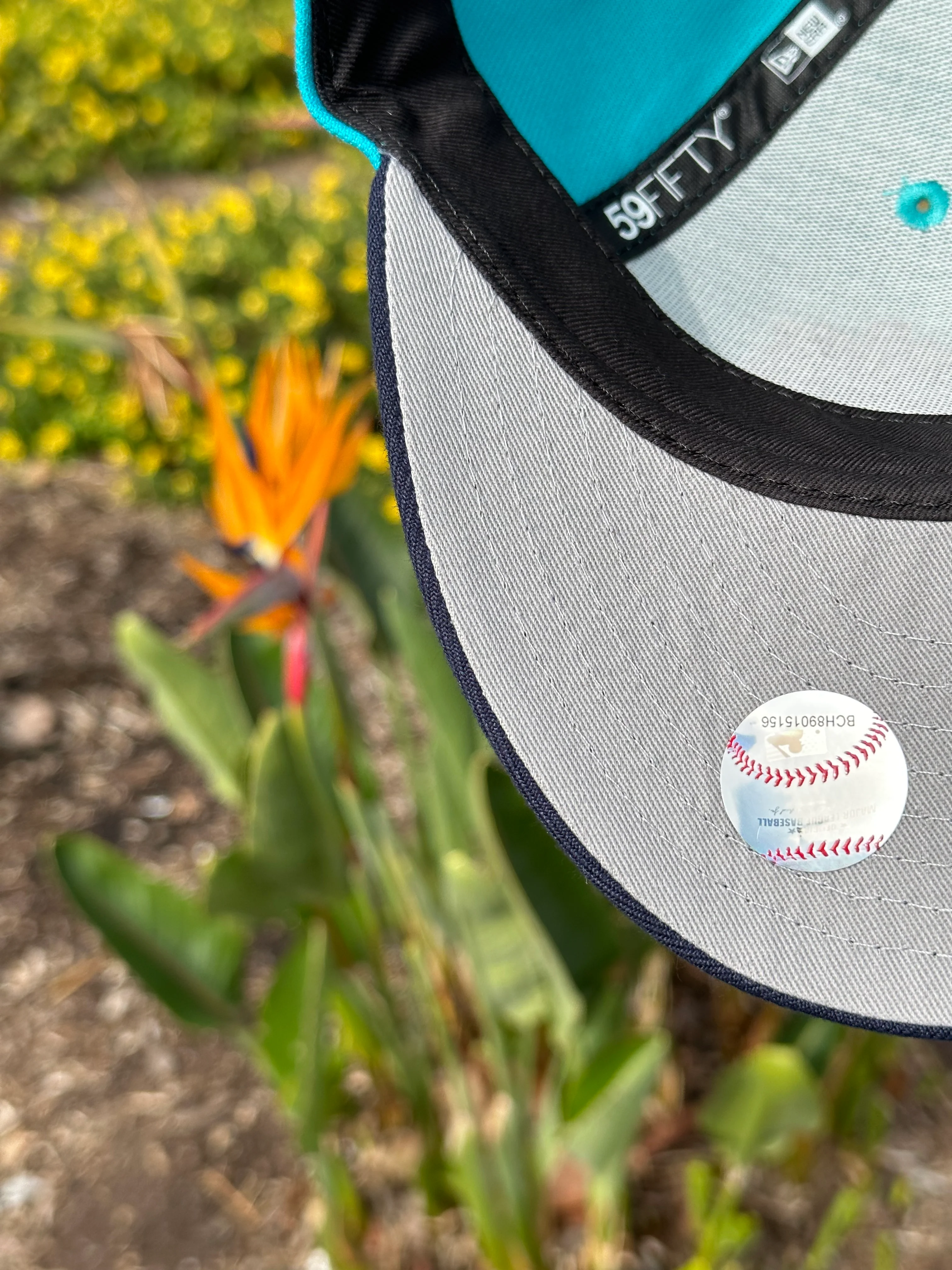 NEW ERA EXCLUSIVE 59FIFTY TEAL/NAVY BLUE SEATTLE MARINERS SCRIPT W/ 35TH ANNIVERSARY PATCH - Image 8