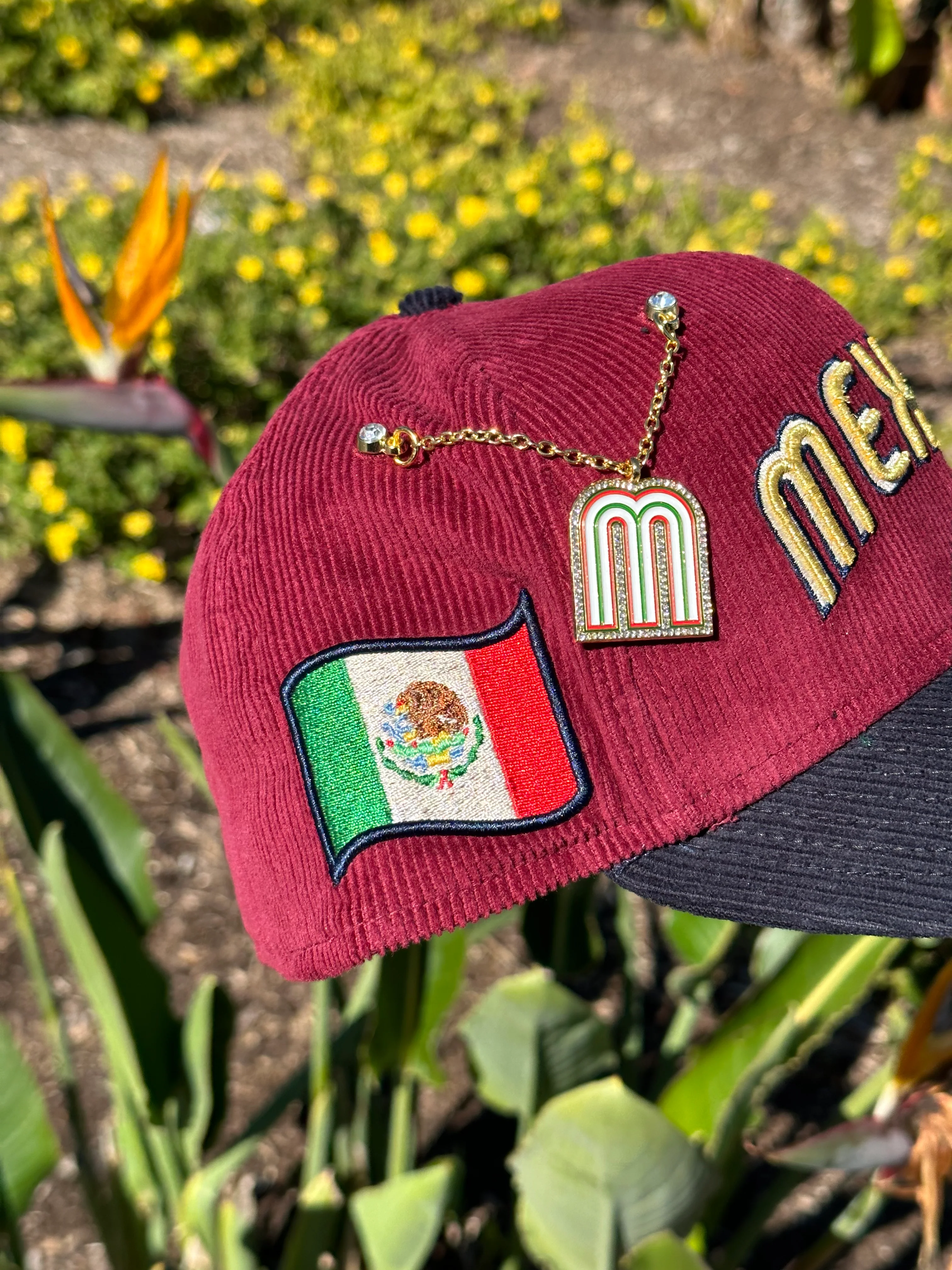 NEW ERA EXCLUSIVE 59FIFTY BURGUNDY/NAVY CORDUROY MEXICO SCRIPT W/ MEXICO FLAG SIDE PATCH - Image 4