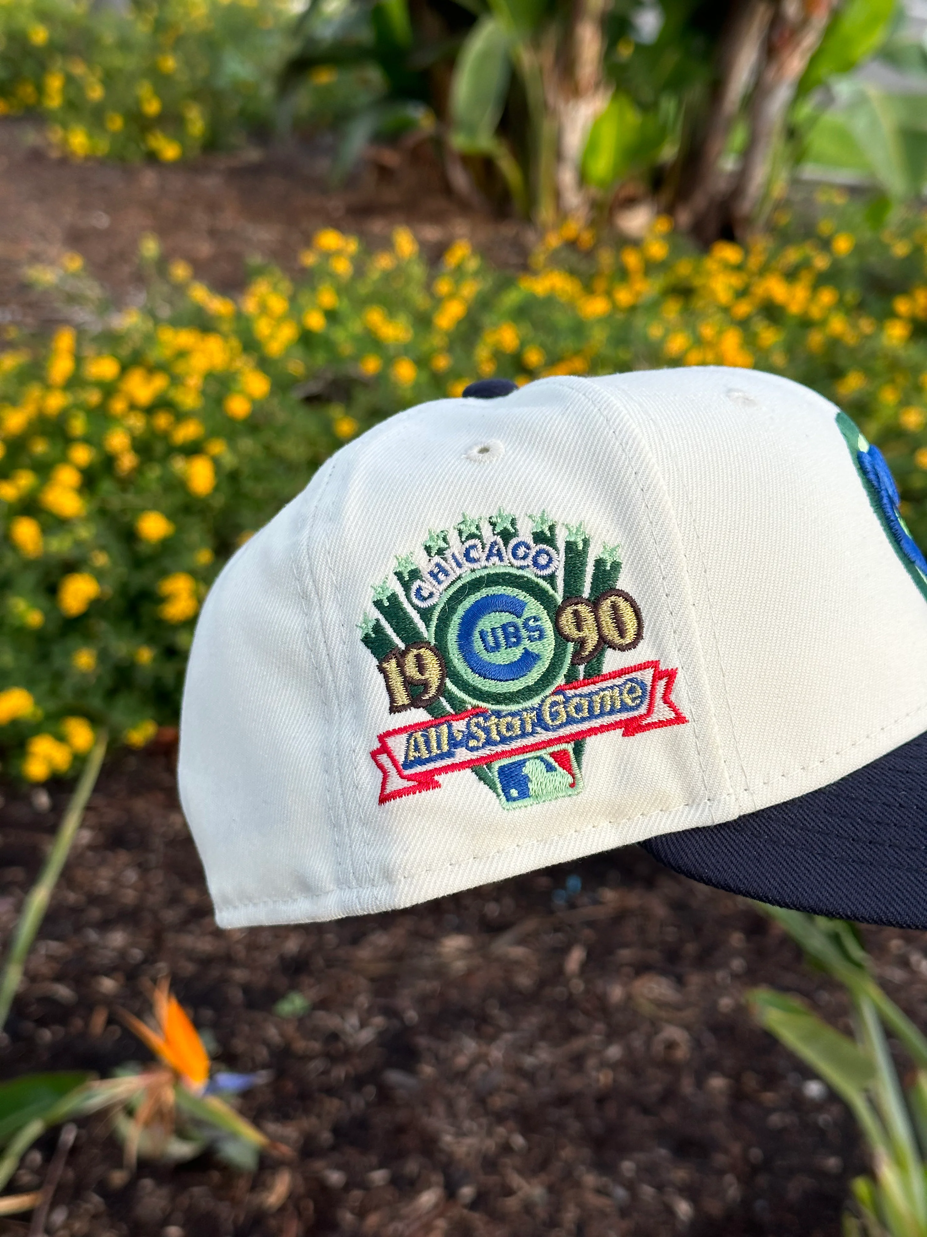 NEW ERA EXCLUSIVE 59FIFTY CHROME WHITE/NAVY CHICAGO CUBS W/ 1990 ALL STAR GAME PATCH - Image 4