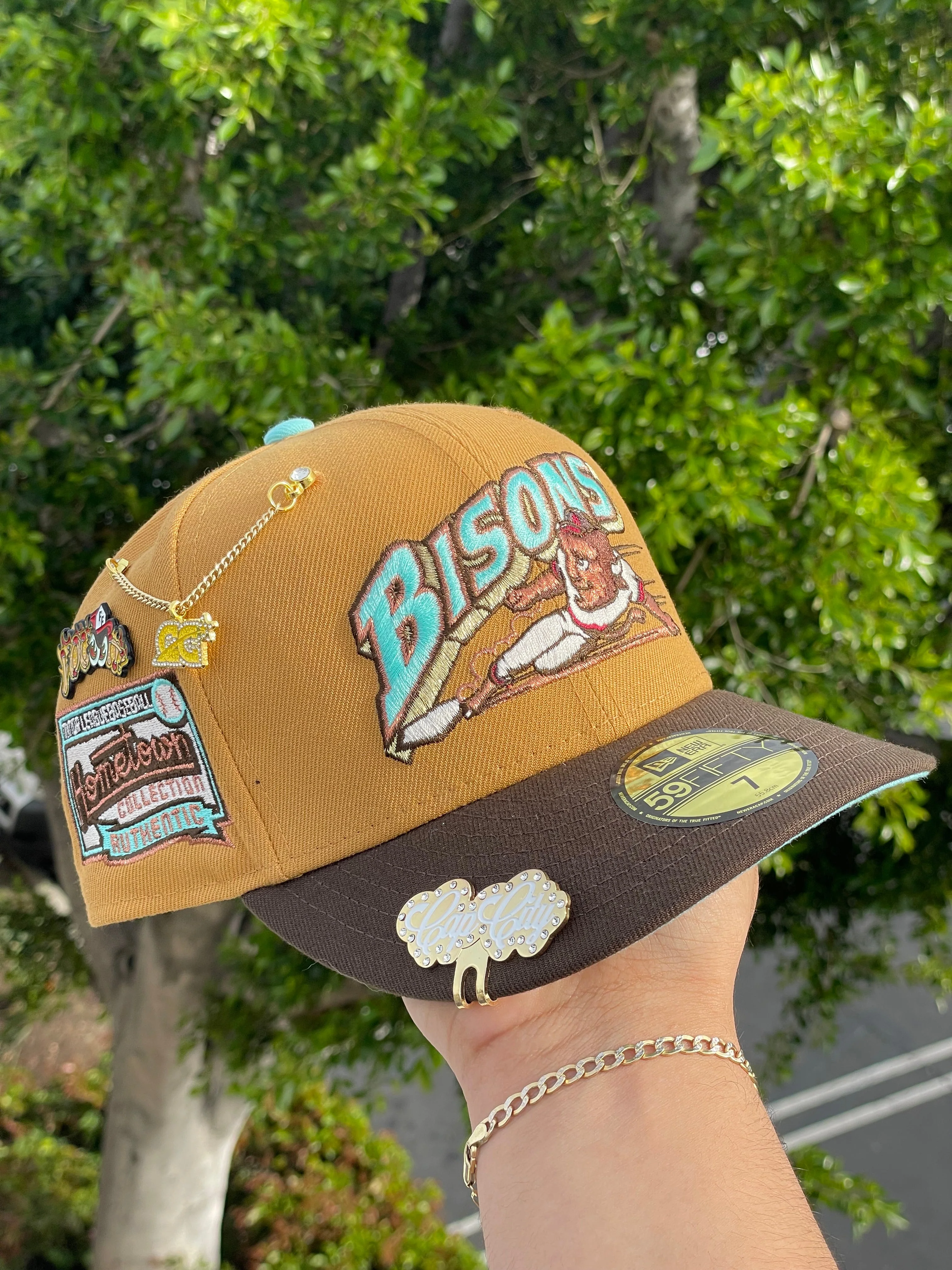 NEW ERA EXCLUSIVE 59FIFTY TAN/WALNUT BUFFALO BISONS W/ HOMETOWN COLLECTION PATCH - Image 5
