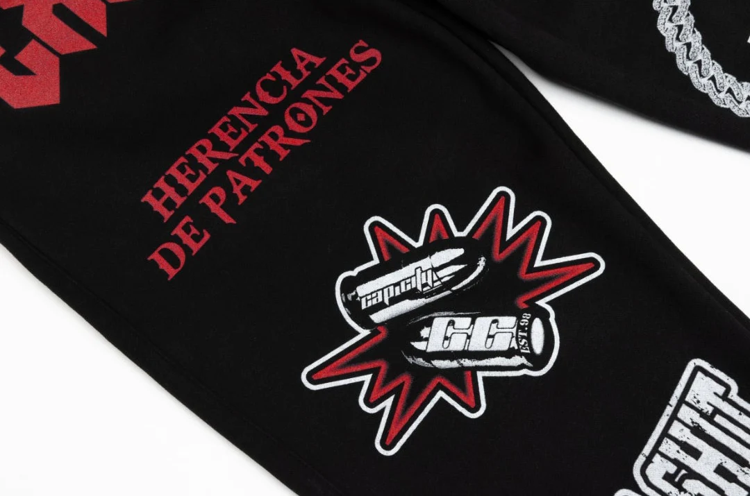 NEW* HERENCIA DE PATRONES x CAP CITY BLACK/RED "WHOLE LOTTA CLIKA SHI" SWEATS - Image 4