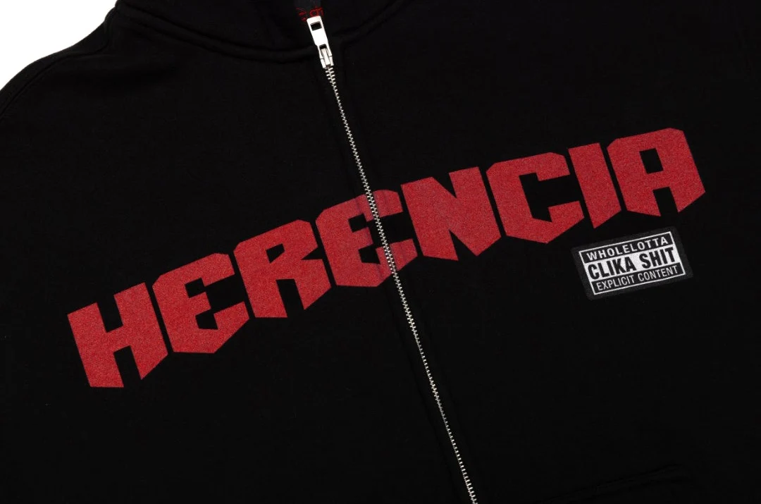 NEW* HERENCIA DE PATRONES x CAP CITY BLACK/RED "WHOLE LOTTA CLIKA SHI" ZIP UP HOODIE - Image 3