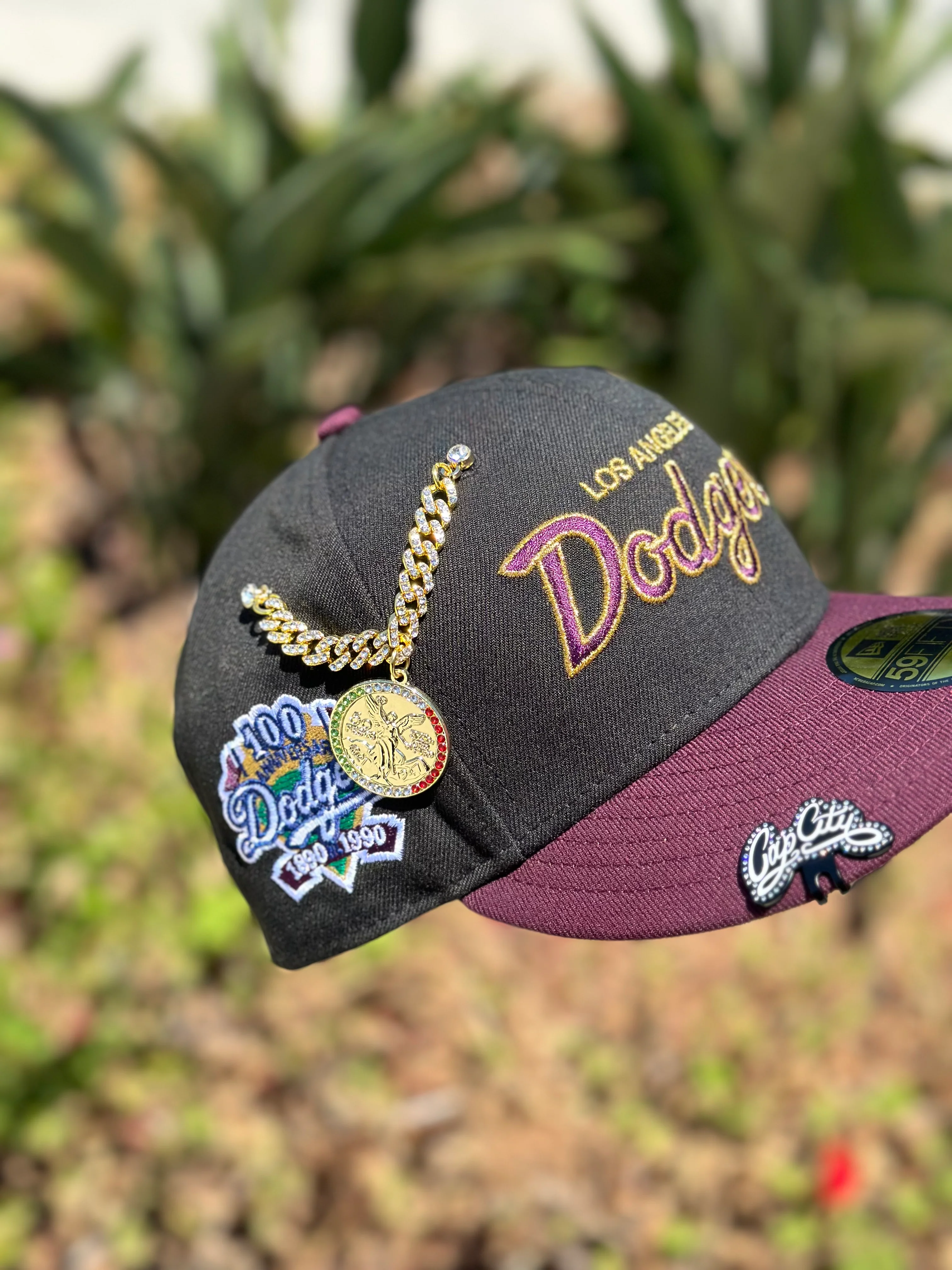 NEW ERA 59FIFTY BLACK/BURGUNDY LOS ANGELES DODGERS W/ 100TH ANNIVERSARY SIDE PATCH - Image 4