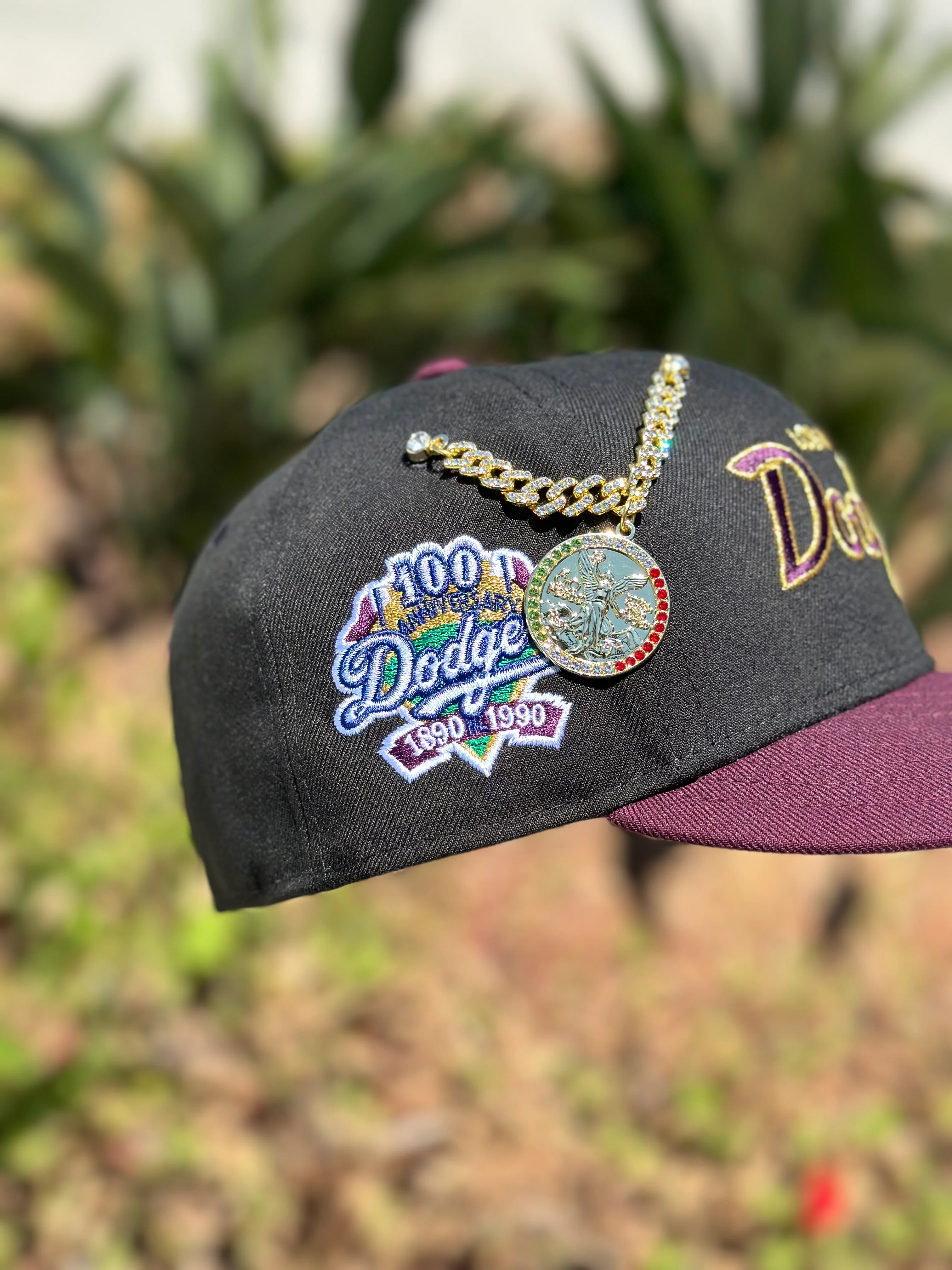 NEW ERA 59FIFTY BLACK/BURGUNDY LOS ANGELES DODGERS W/ 100TH ANNIVERSARY SIDE PATCH - Image 5