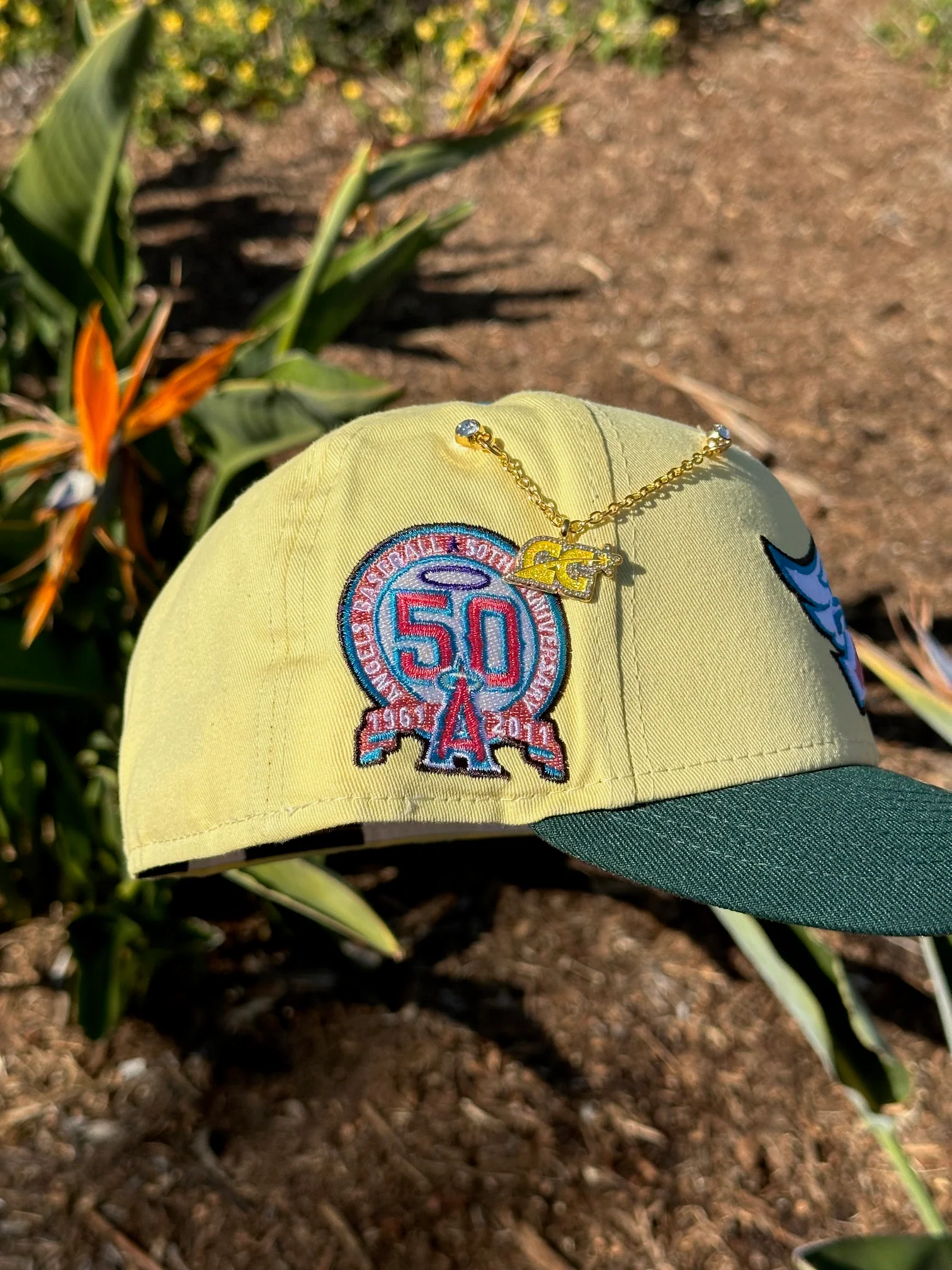NEW ERA 59FIFTY SOFT YELLOW/GREEN ANAHEIM ANGELS W/ 50TH ANNIVERSARY SIDE PATCH - Image 3