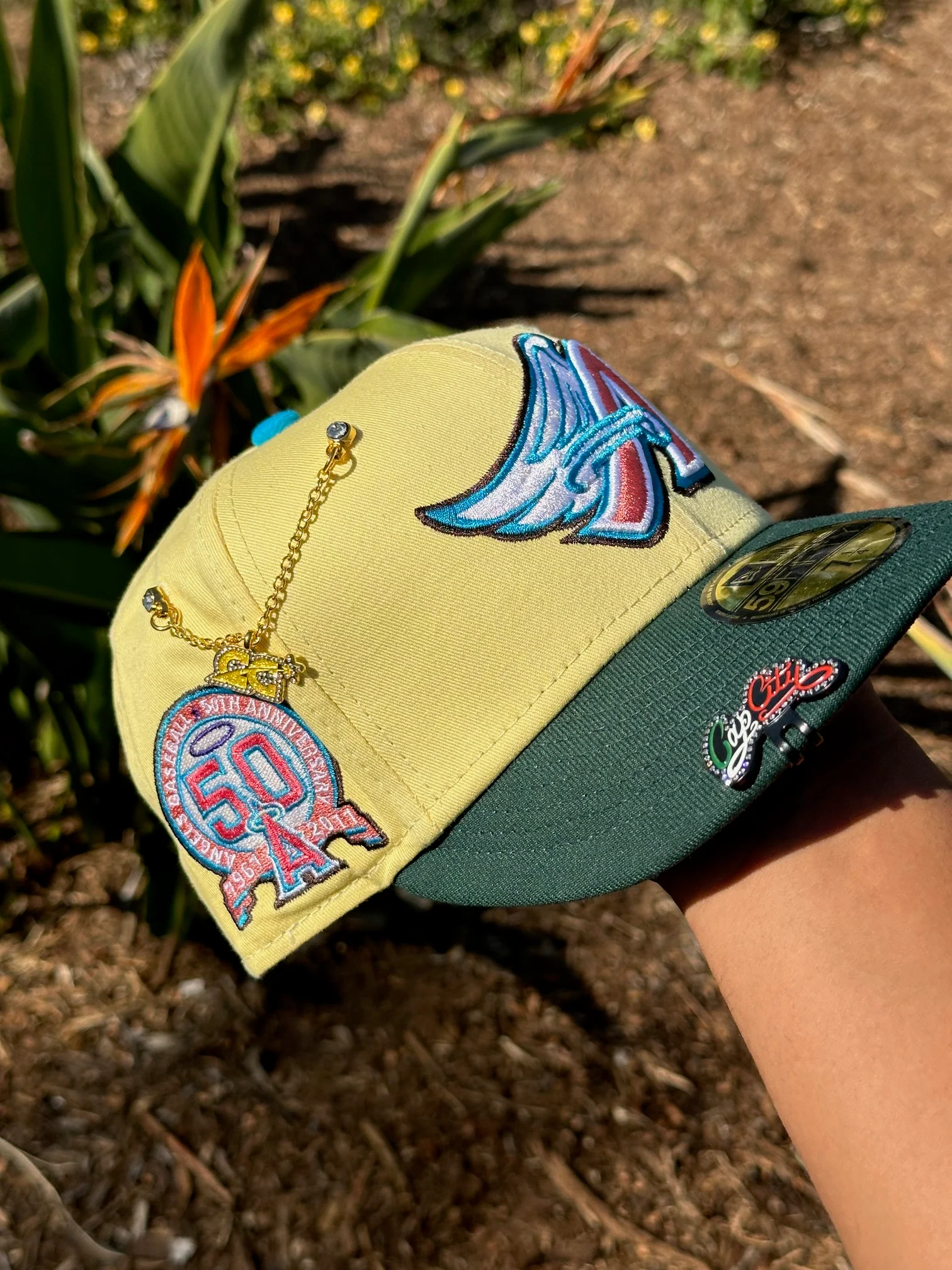 NEW ERA 59FIFTY SOFT YELLOW/GREEN ANAHEIM ANGELS W/ 50TH ANNIVERSARY SIDE PATCH - Image 4