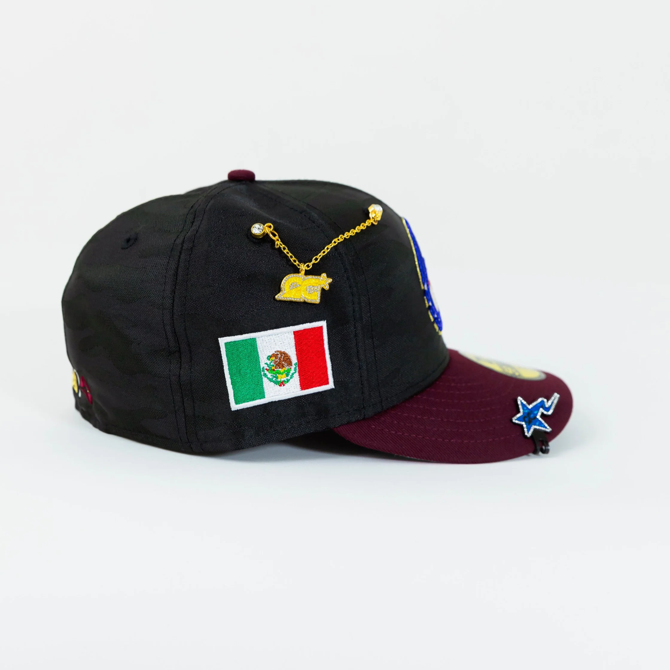 NEW ERA EXCLUSIVE 59FIFTY BLACK CAMO/ BURGUNDY CHARROS DE JALISCO W/ MEXICO FLAG SIDE PATCH - Image 4