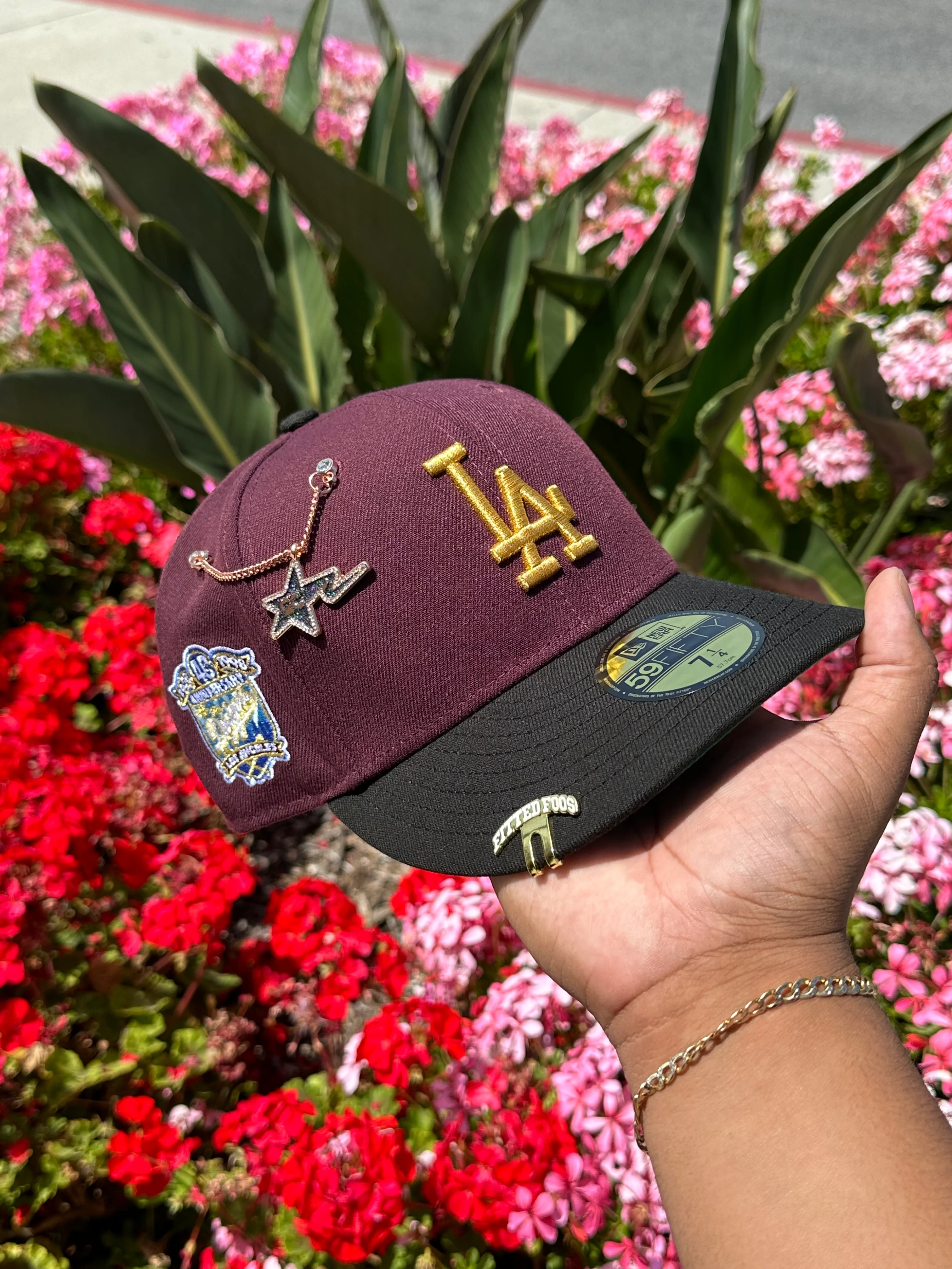 NEW ERA EXCLUSIVE 59FIFTY MAROON RED/BLACK LOS ANGELES DODGERS W/ 40TH ANNIVERSARY SIDE PATCH - Image 3