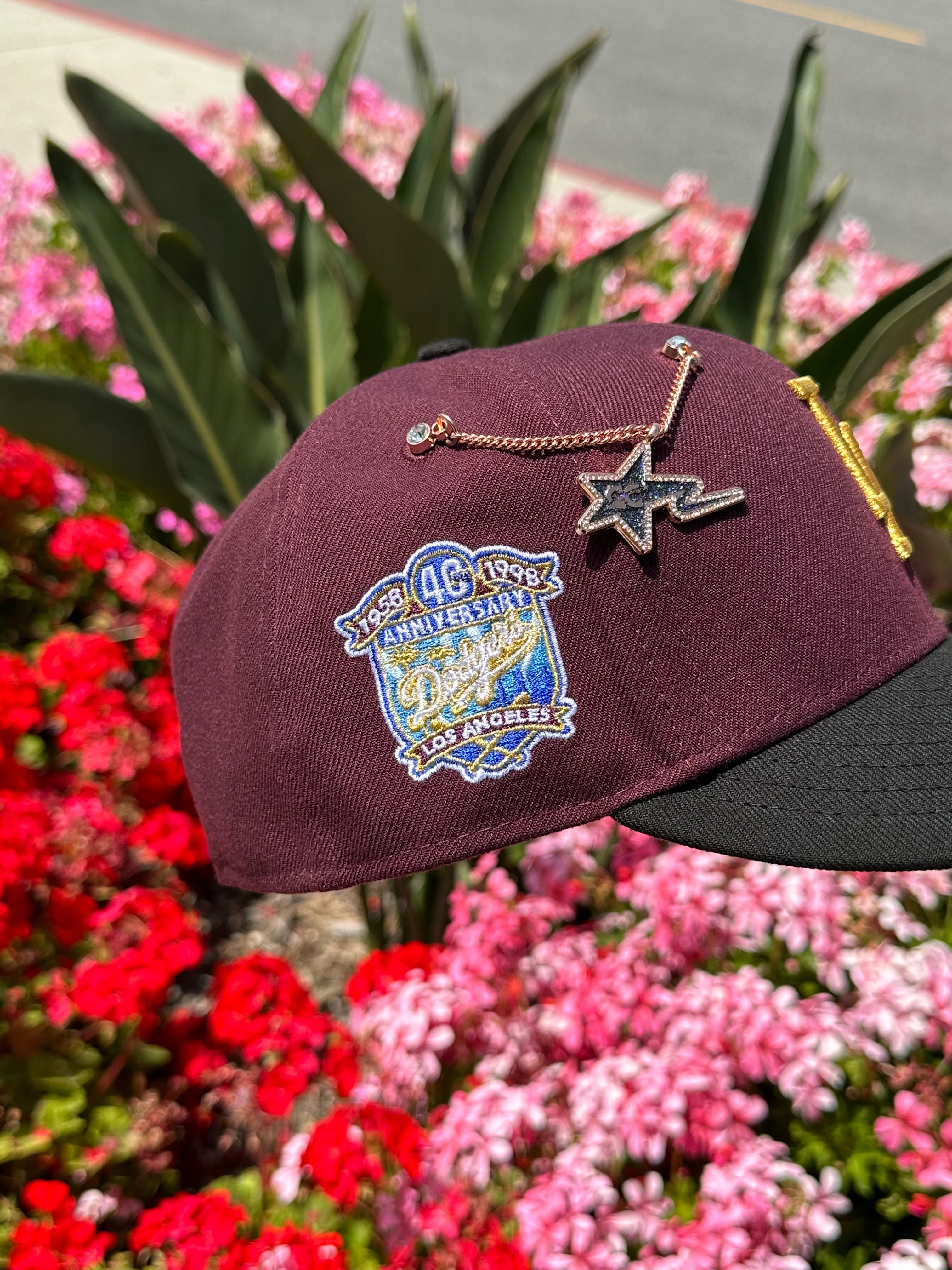 NEW ERA EXCLUSIVE 59FIFTY MAROON RED/BLACK LOS ANGELES DODGERS W/ 40TH ANNIVERSARY SIDE PATCH - Image 4