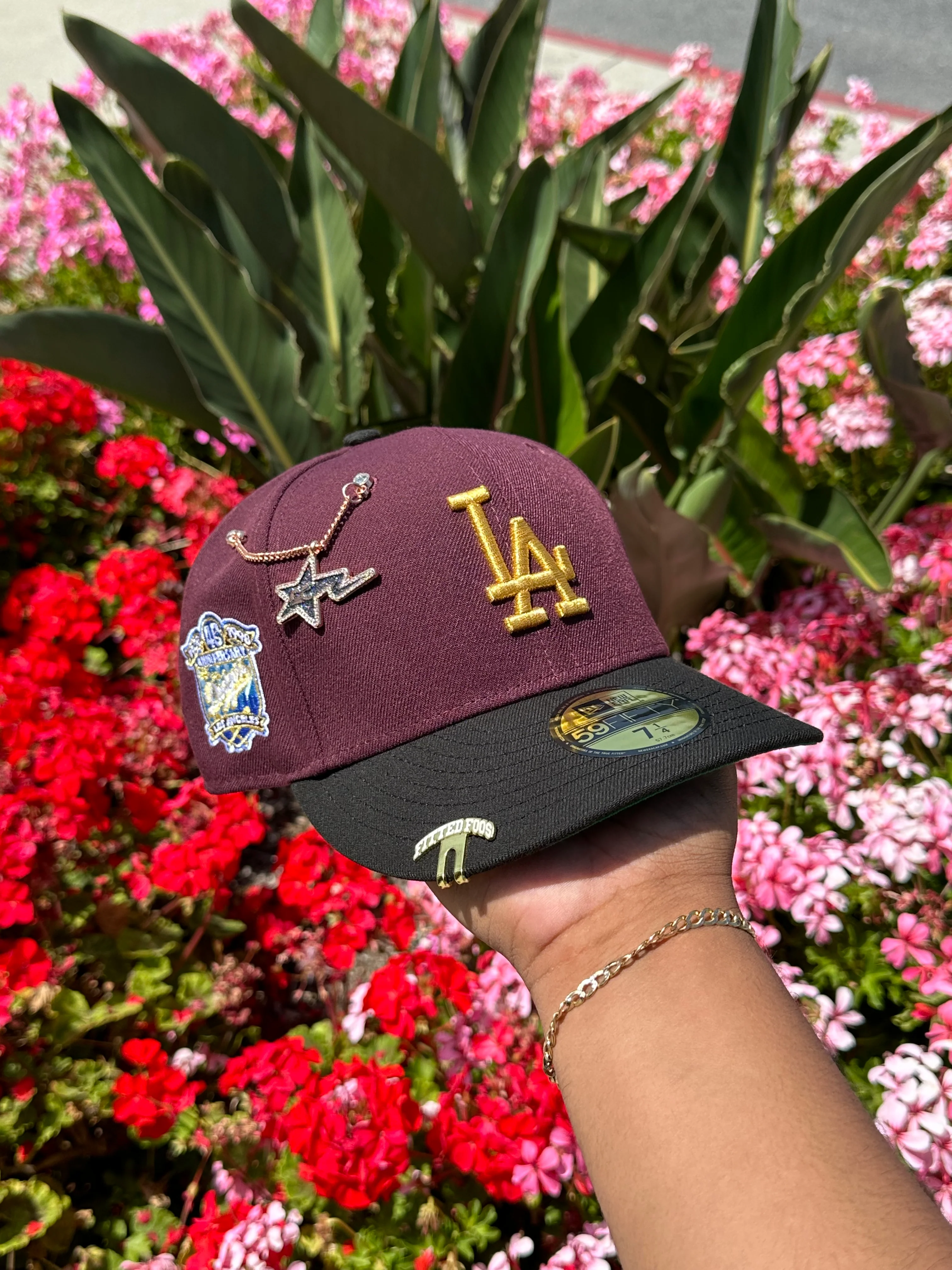 NEW ERA EXCLUSIVE 59FIFTY MAROON RED/BLACK LOS ANGELES DODGERS W/ 40TH ANNIVERSARY SIDE PATCH - Image 5