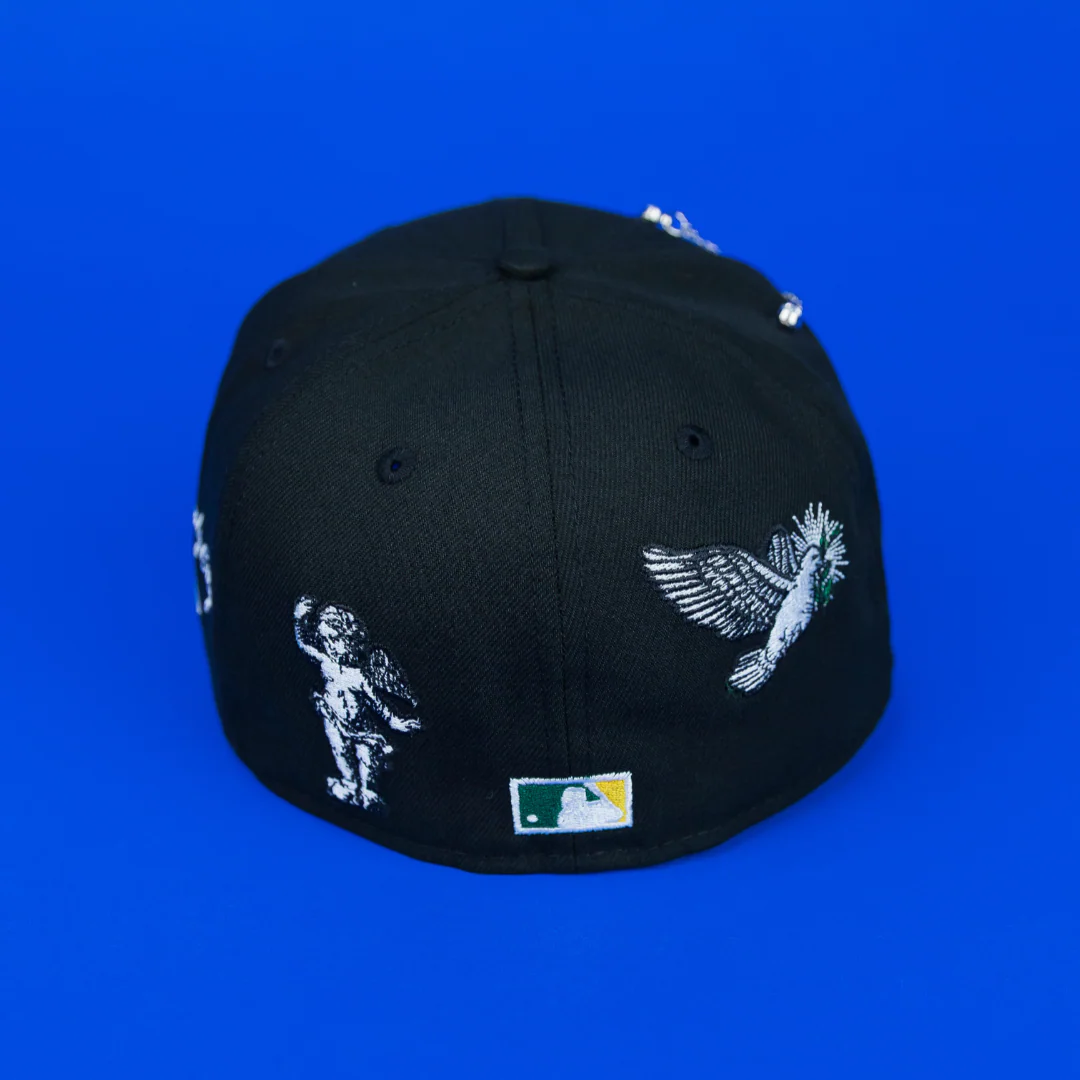 NEW ERA EXCLUSIVE 59FIFTY BLACK OAKLAND ATHLETICS "HEAVENLY CITY" W/ BATTLE OF THE BAY SIDE PATCH *FREE BLIP INCLUDED - Image 4