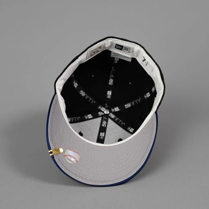 NEW ERA EXCLUSIVE 59FIFTY BLACK/ SATIN BLUE UPSIDE DOWN LOS ANGELES DODGERS W/ 40TH ANNIVERSARY SIDE PATCH - Image 4