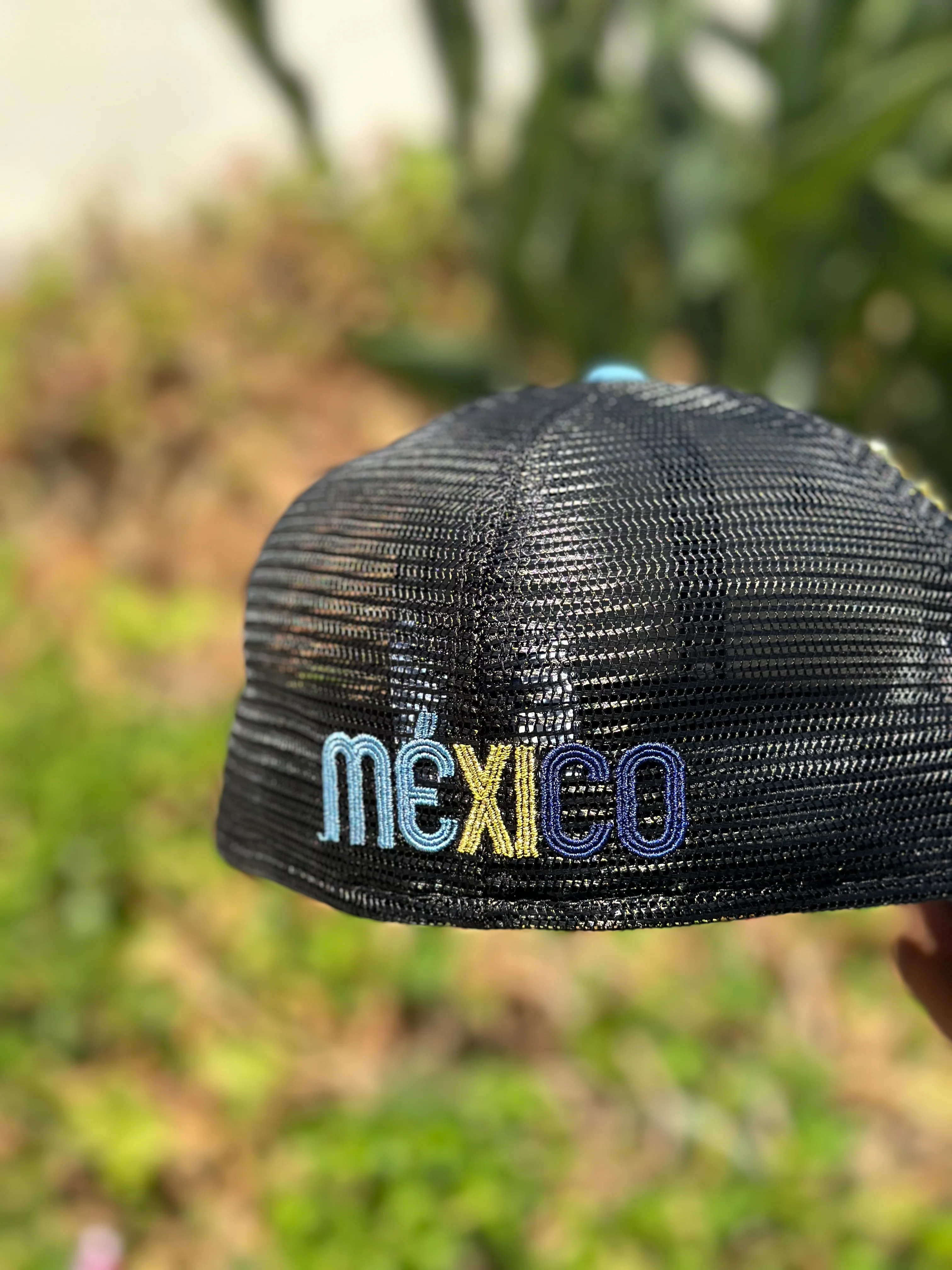 NEW ERA EXCLUSIVE 59FIFTY BLACK SATIN/BLUE MEXICO MESH BACK W/ MEXICO FLAG SIDE PATCH - Image 6