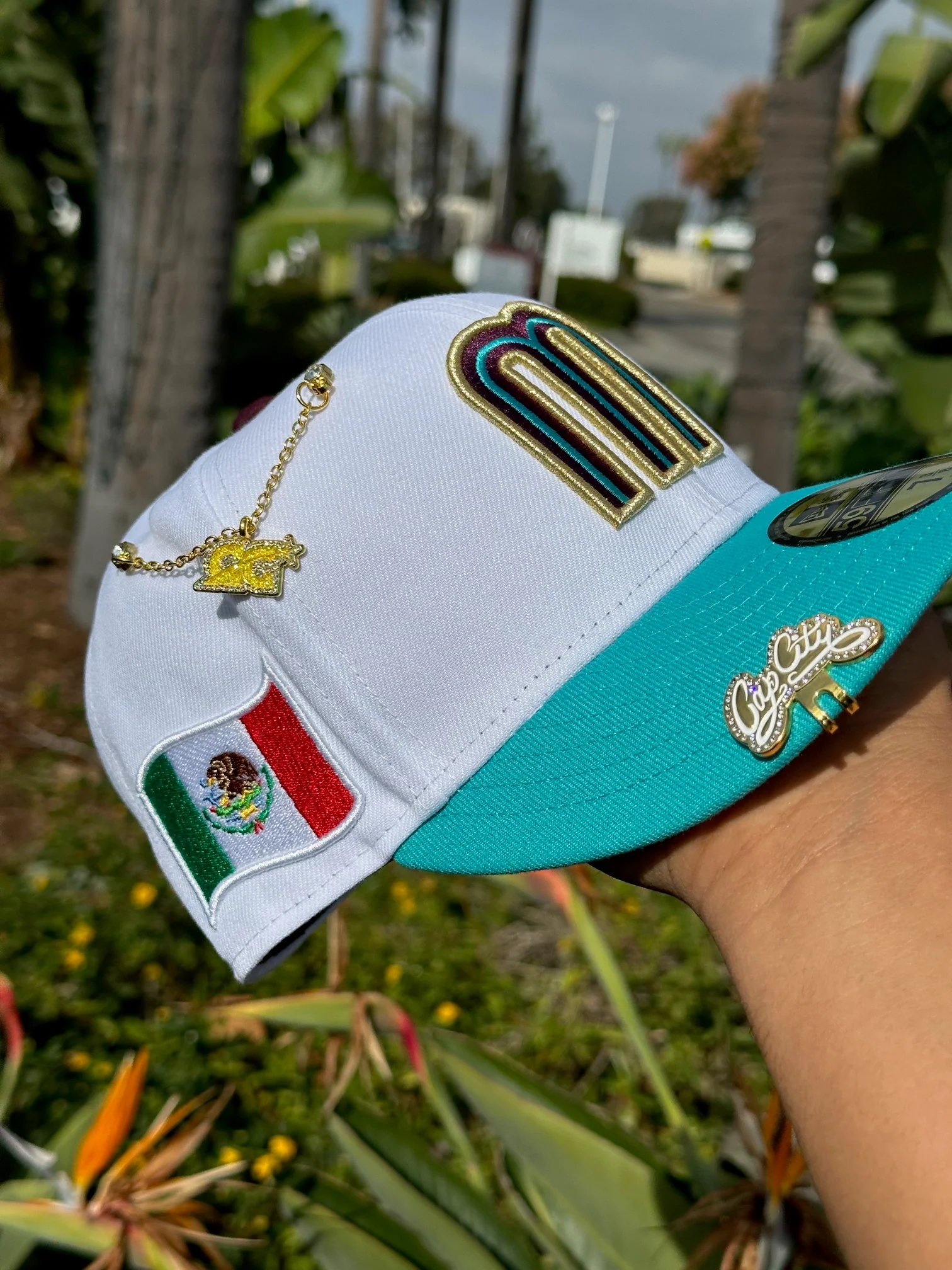 NEW ERA EXCLUSIVE 59FIFTY WHITE/TURQUOISE MEXICO W/ MEXICO FLAG SIDE PATCH - Image 3
