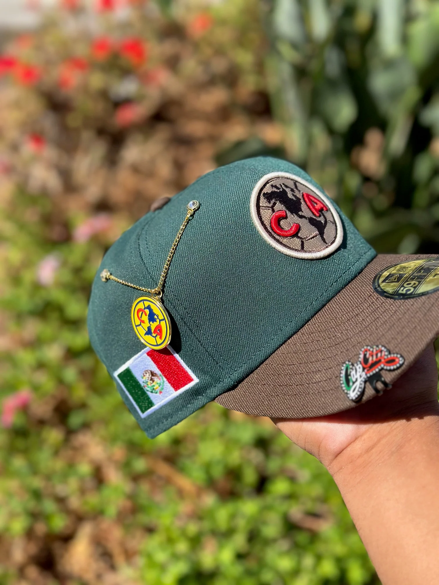 NEW ERA EXCLUSIVE 59FIFTY EMERALD GREEN/WALNUT"CLUB AMERICA" W/ MEXICO FLAG SIDE PATCH - Image 3