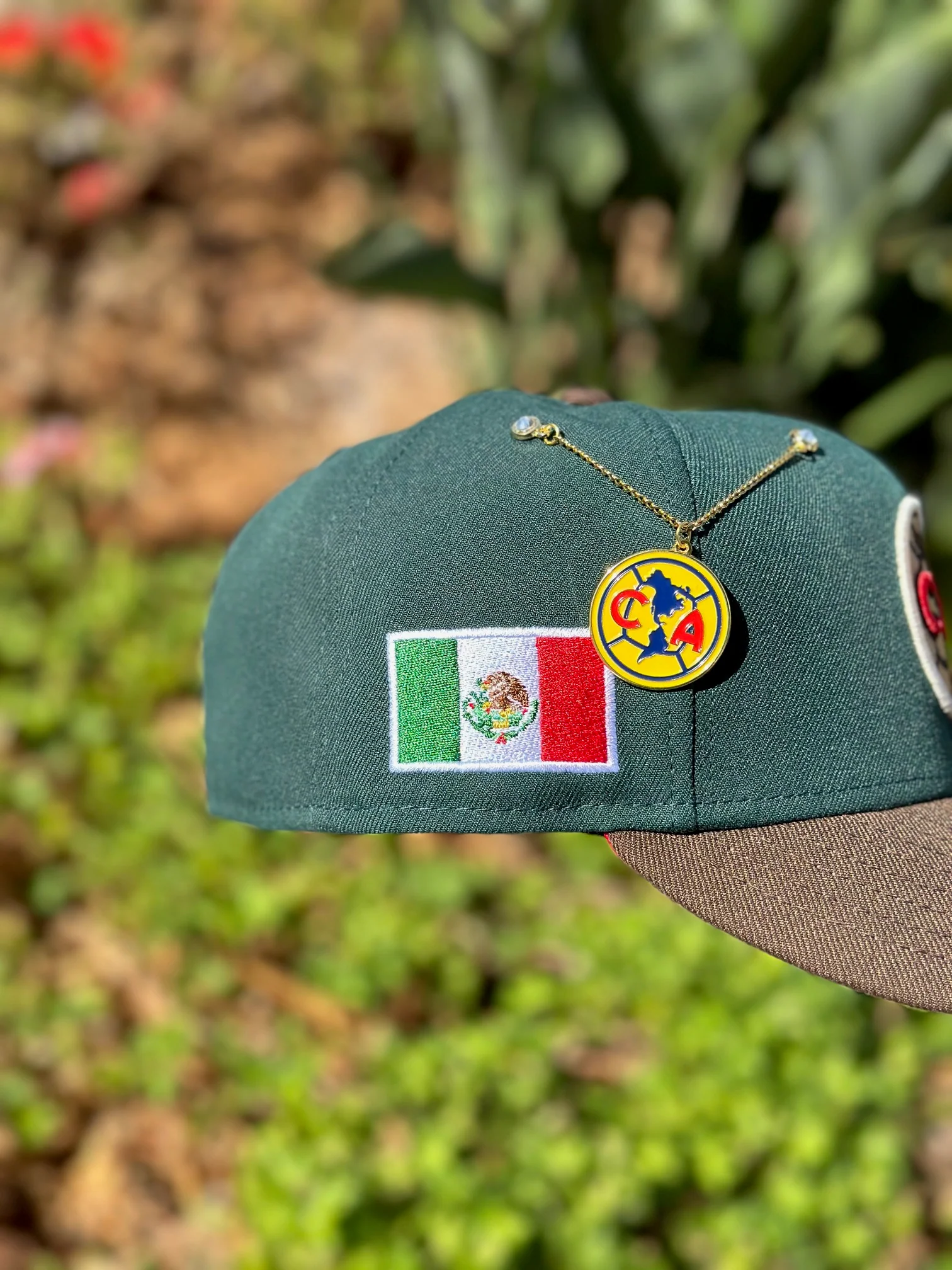 NEW ERA EXCLUSIVE 59FIFTY EMERALD GREEN/WALNUT"CLUB AMERICA" W/ MEXICO FLAG SIDE PATCH - Image 4