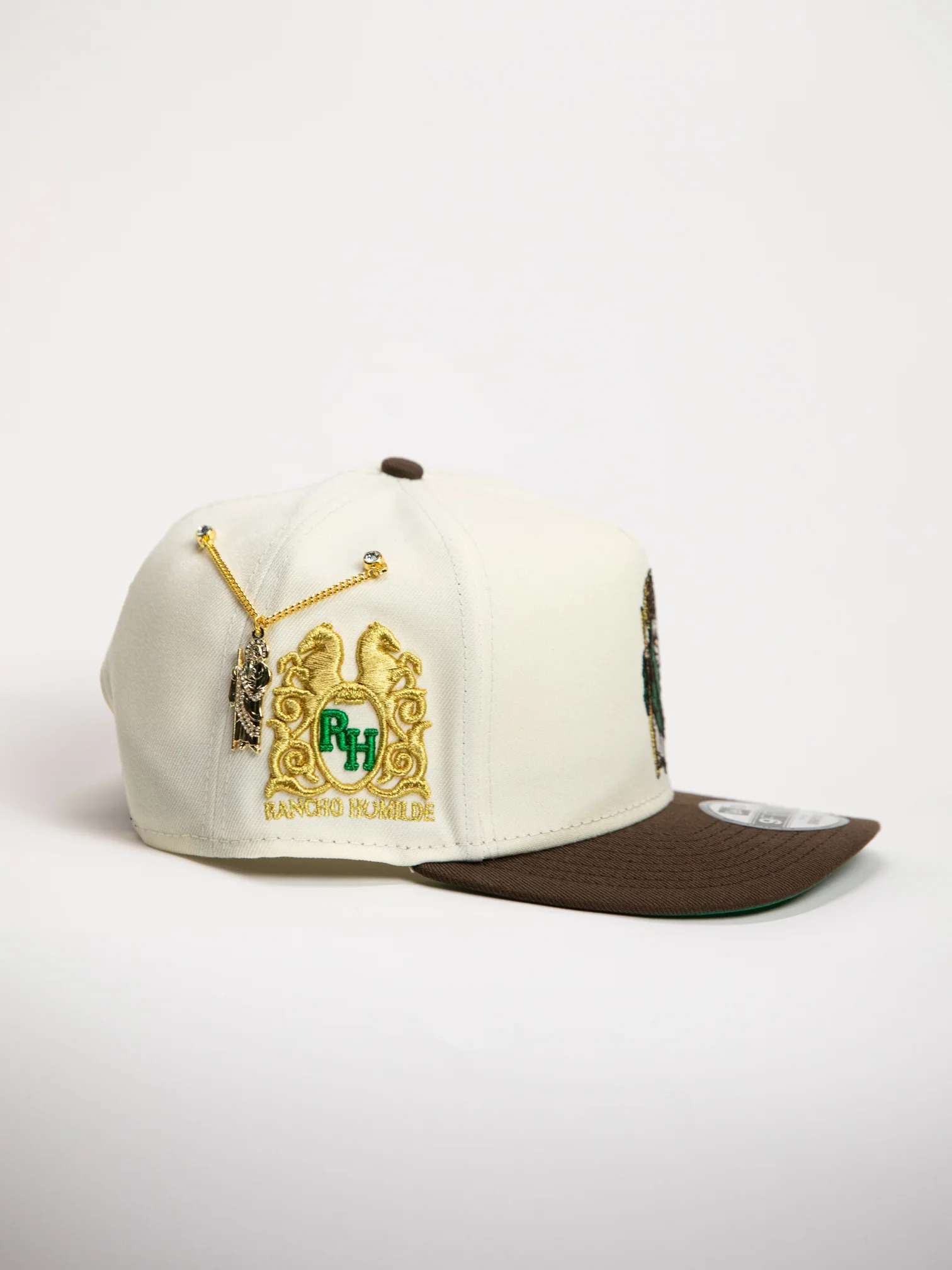 NEW* "RANCHO HUMILDE x NEW ERA x CAP CITY" WHITE/BROWN SAN JUDAS 9FIFTY A-FRAME W/ RANCHO LOGO & GREEN UV *FREE ACCESSORY INCLUDED - Image 3